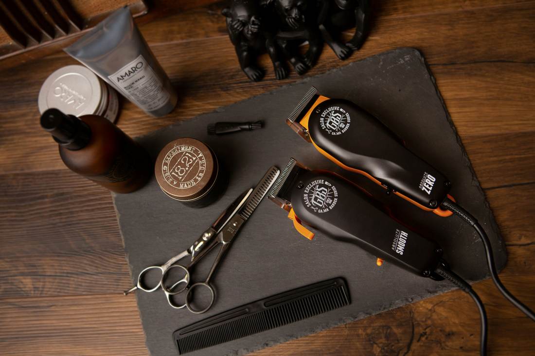 Clippers, shears, and product laid out on the station